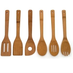 NEW Set of 6 Bamboo wooden spoons & Spatulas in mesh bag Lipper International
